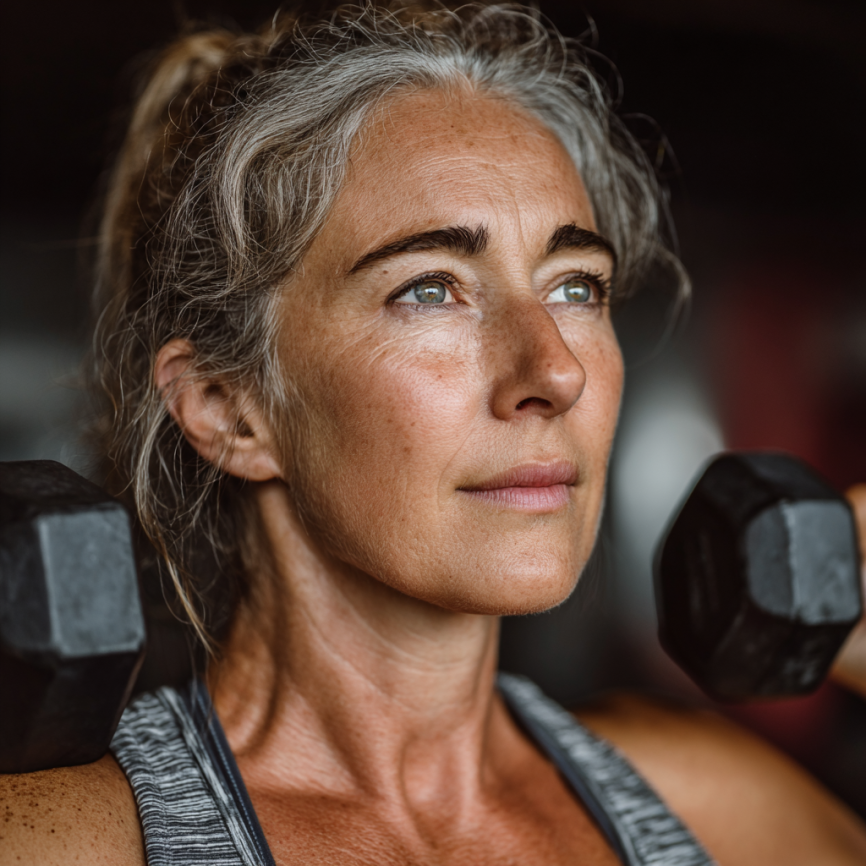 Senior activ practicând exerciții de fitness